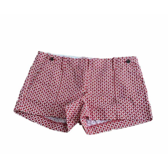 J Crew Women’s City Fit Chino Shorts Size 4 Red Orange White Flat Front Side Zip - Picture 1 of 10